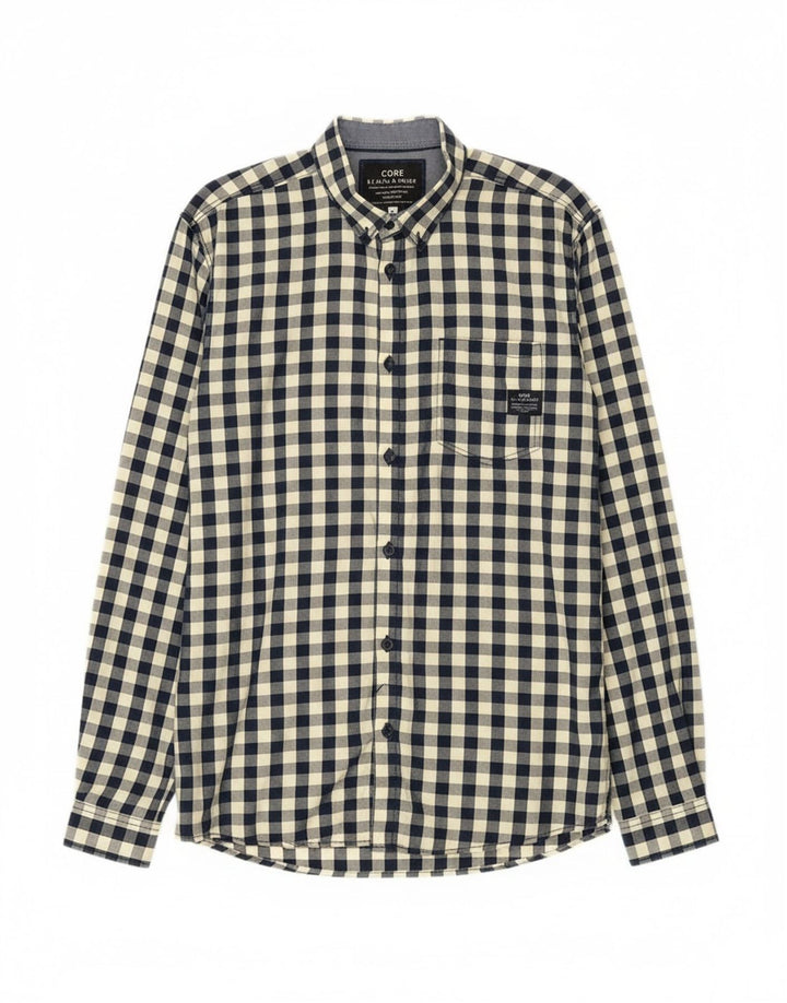 JACK & JONES Mens Shirt Large Yellow Check Cotton