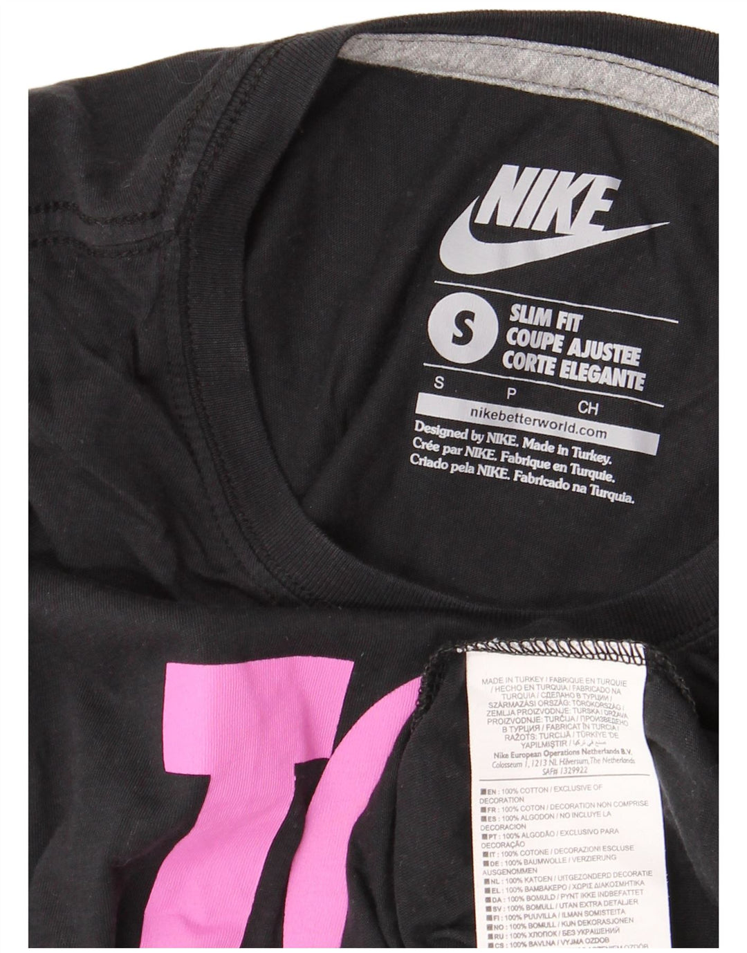 Nike Womens Slim Fit Graphic T-Shirt Top UK 10 Small Black Cotton