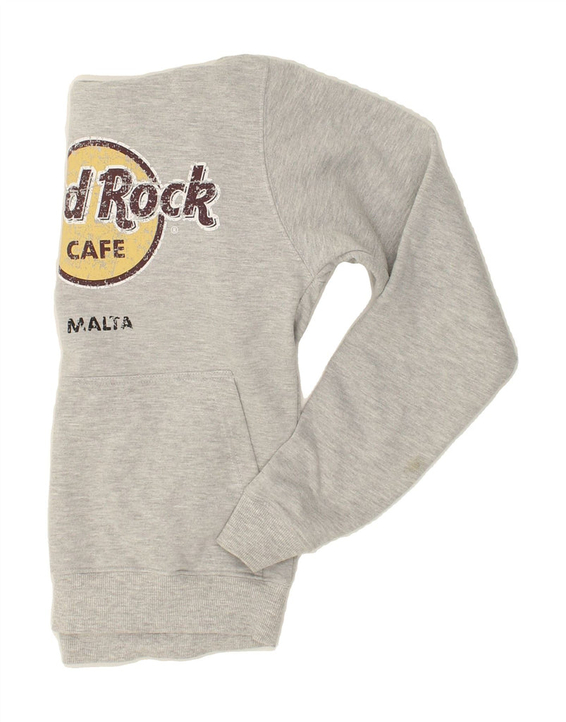HARD ROCK CAFE Womens Malta Graphic Hoodie Jumper UK 10 Small Grey Cotton | Vintage Hard Rock Cafe | Thrift | Second-Hand Hard Rock Cafe | Used Clothing | Messina Hembry 