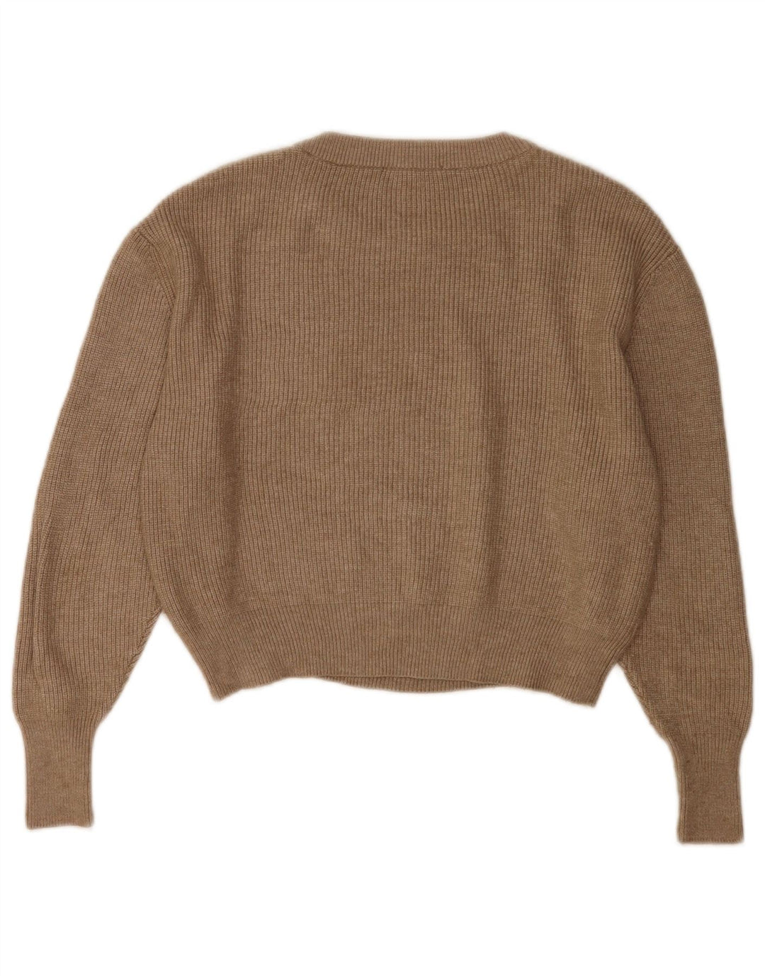 Zara Womens Crop Oversized Crew Neck Jumper Sweater UK 10 Small Brown