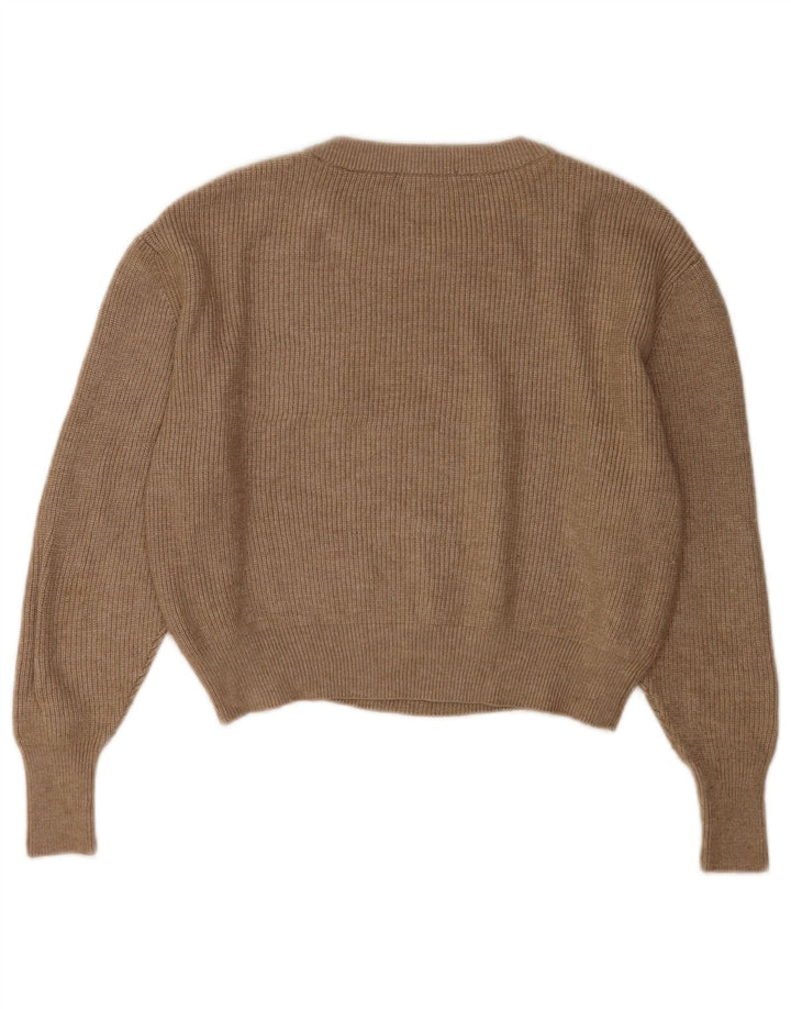 Zara Womens Crop Oversized Crew Neck Jumper Sweater UK 10 Small Brown