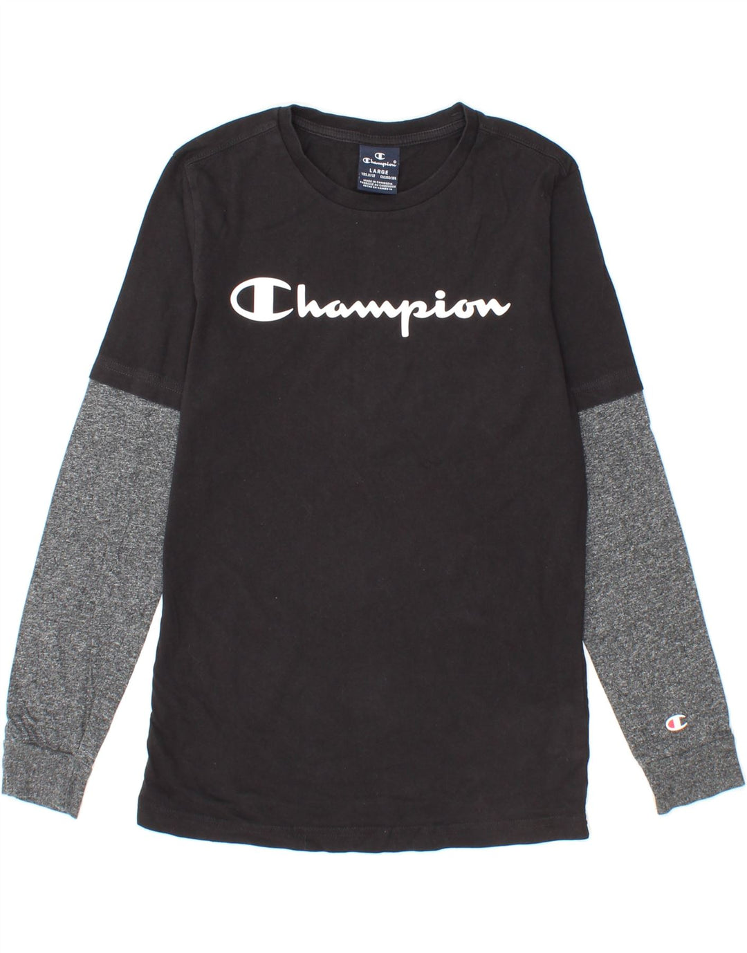 CHAMPION Boys Graphic Top Long Sleeve 11-12 Years Large Black Colourblock Vintage Champion and Second-Hand Champion from Messina Hembry 