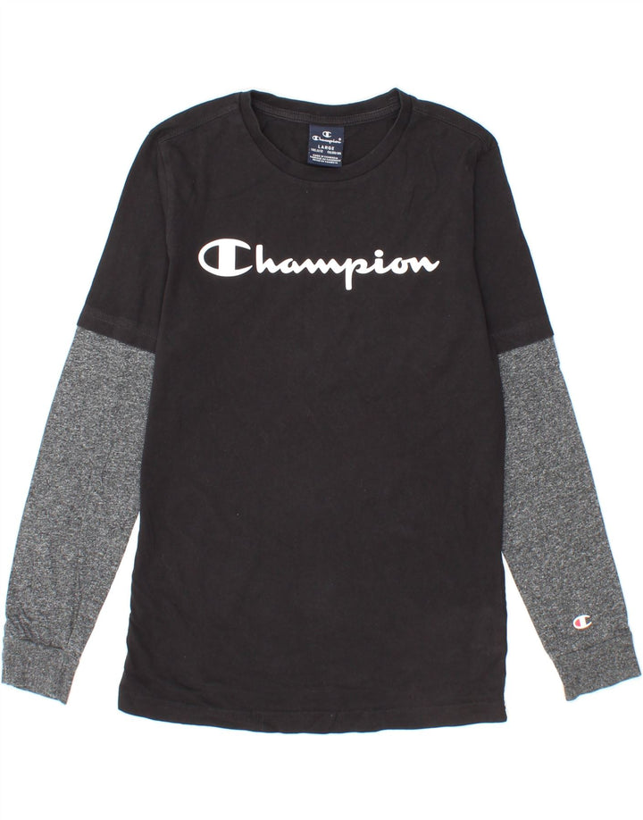 CHAMPION Boys Graphic Top Long Sleeve 11-12 Years Large Black Colourblock Vintage Champion and Second-Hand Champion from Messina Hembry 