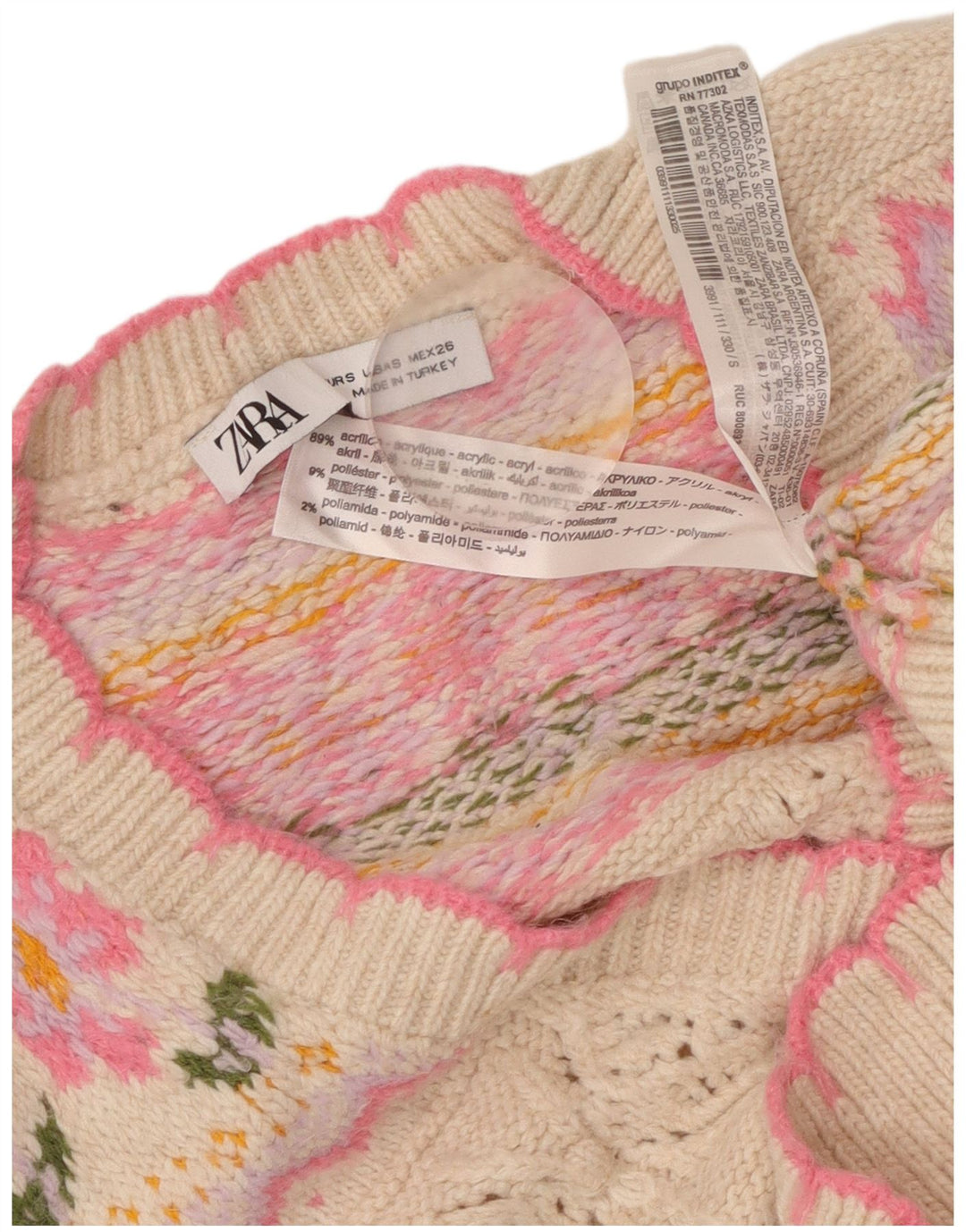 ZARA Womens Loose Fit Crop Cardigan Sweater UK 10 Small Pink Floral