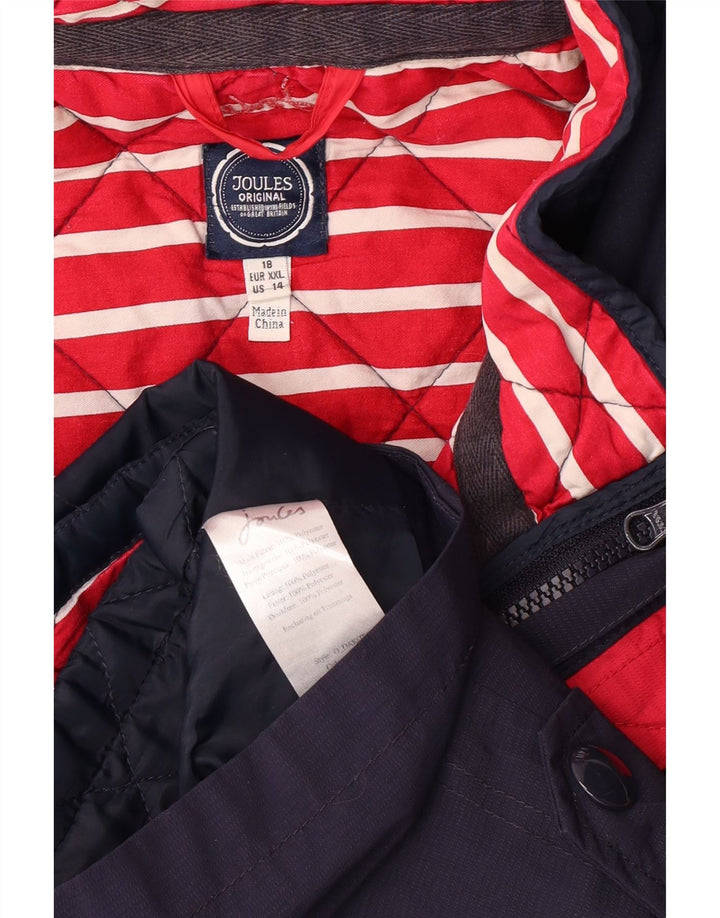 JOULES Womens Hooded Windbreaker Jacket UK 18 XL  Navy Blue Striped