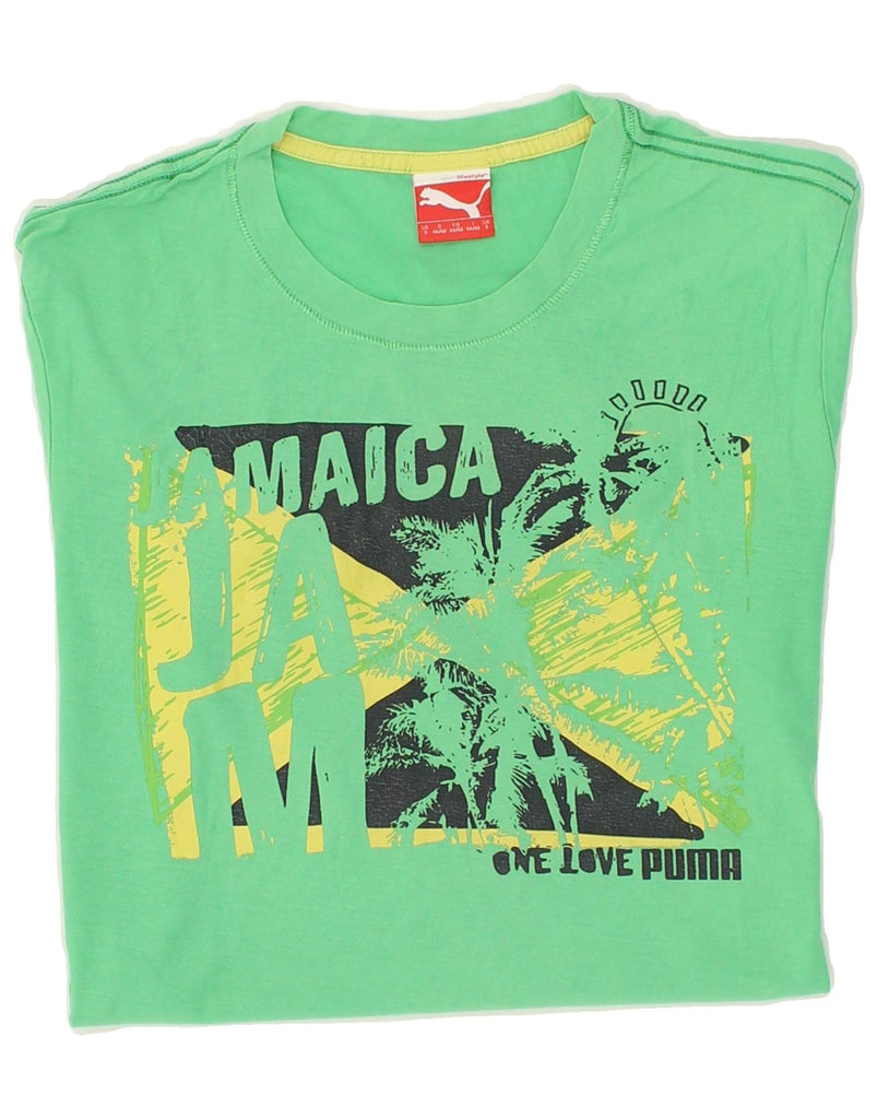 PUMA Mens Graphic T-Shirt Top Small Green | Vintage Puma | Thrift | Second-Hand Puma | Used Clothing | Messina Hembry 