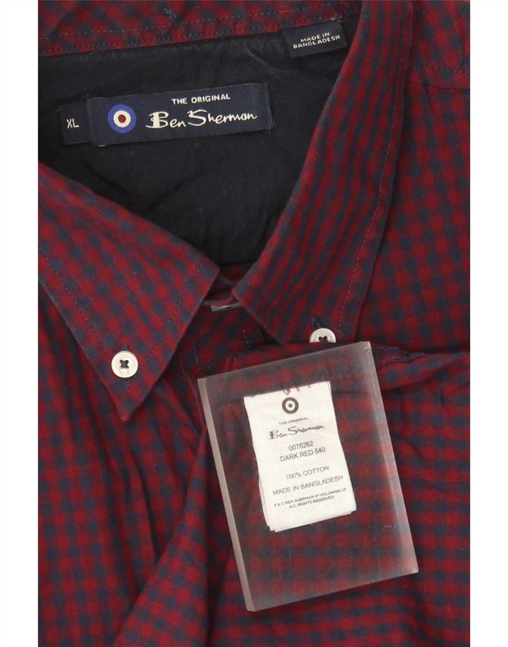 Ben Sherman Mens Shirt XL Red Gingham Cotton
