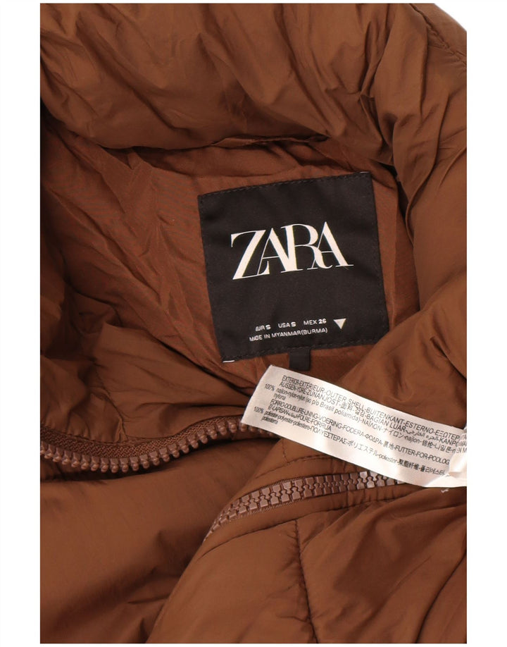Zara Womens Oversized Padded Coat UK 10 Small Brown Nylon