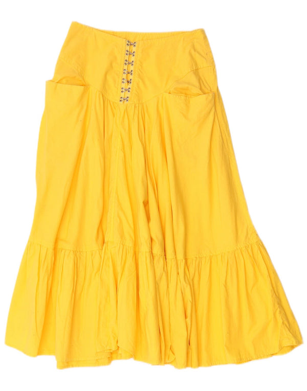 Benetton Womens High Waist Tiered Skirt IT 40 Small W26 Yellow Cotton