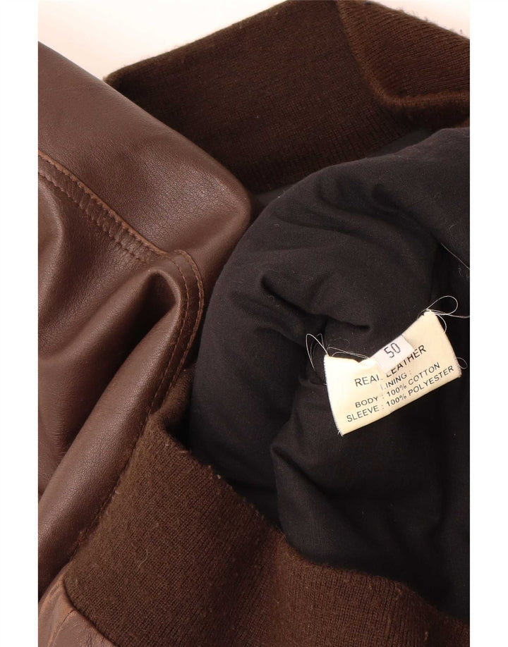 Vintage Mens Military Leather Jacket IT 50 Large Brown Leather