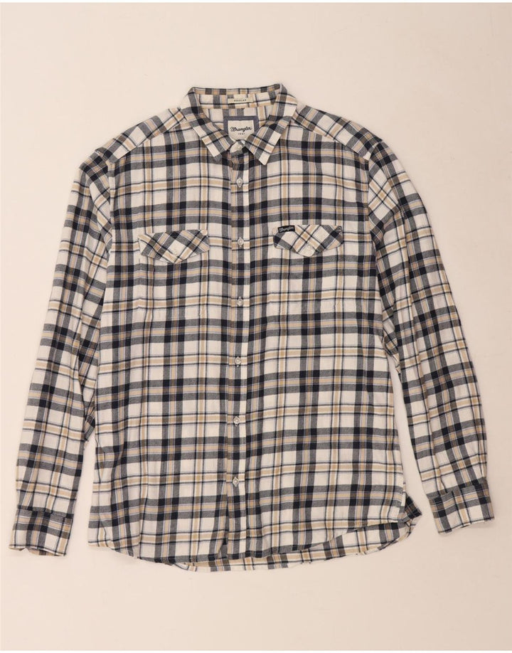 WRANGLER Mens Regular Fit Flannel Shirt XL White Check Cotton