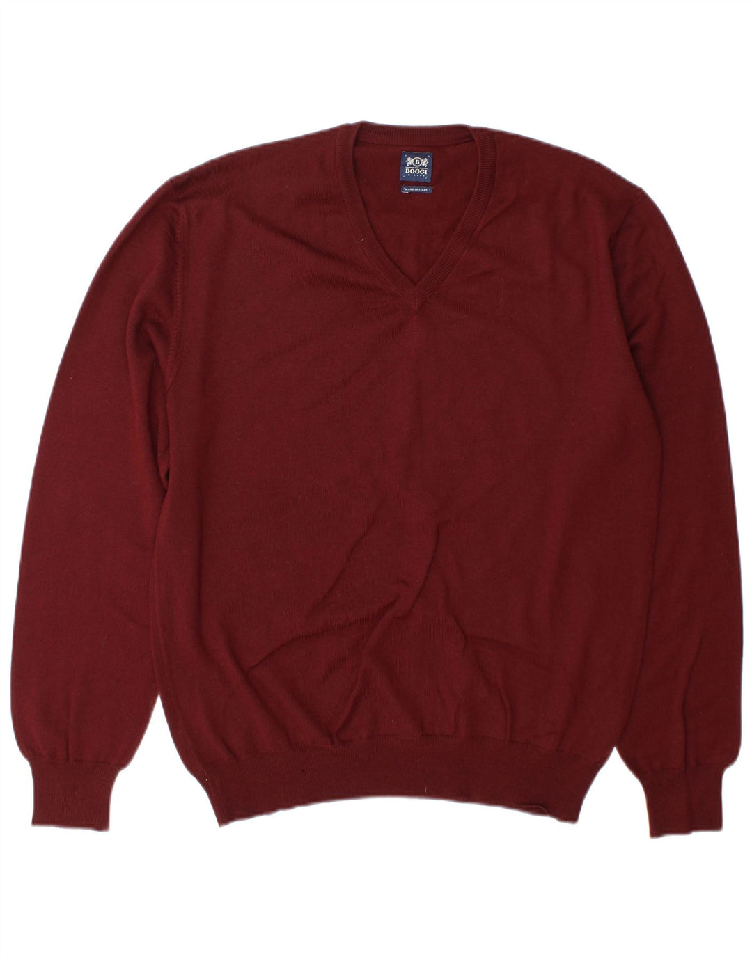 Boggi Mens V-Neck Jumper Sweater Large Burgundy