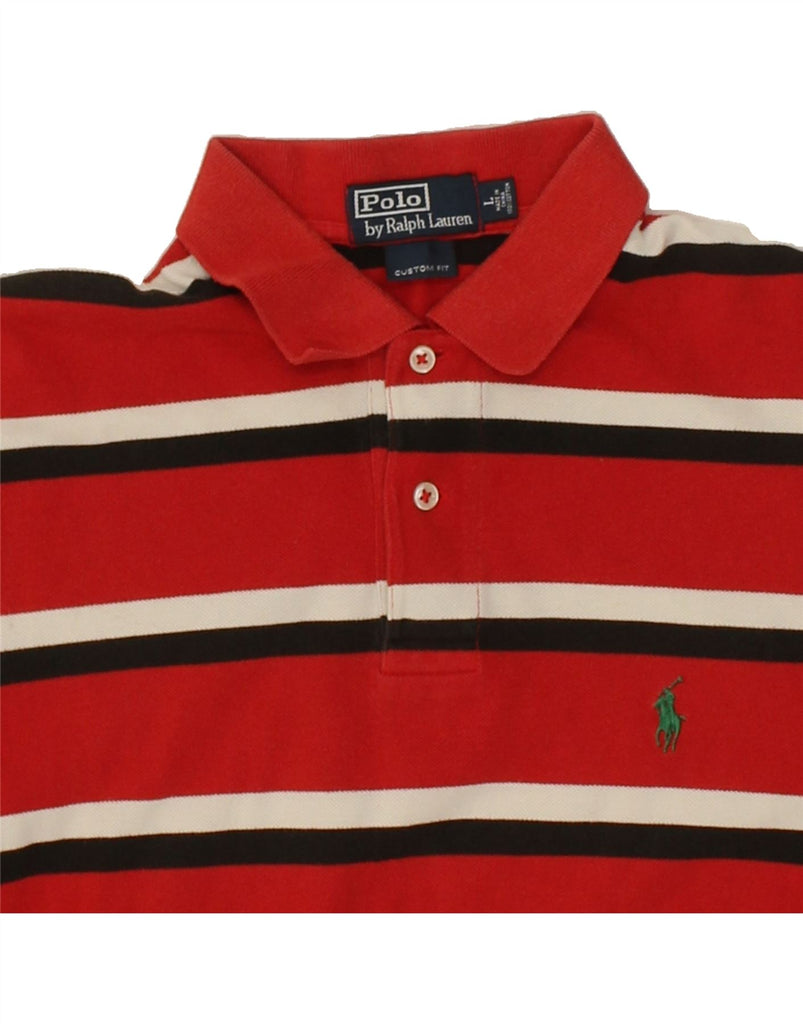 POLO RALPH LAUREN Mens Custom Fit Polo Shirt Large Red Striped Cotton | Vintage Polo Ralph Lauren | Thrift | Second-Hand Polo Ralph Lauren | Used Clothing | Messina Hembry 