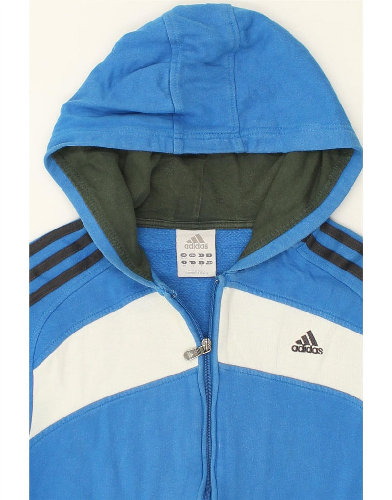 ADIDAS Boys Zip Hoodie Sweater 14-15 Years Blue Colourblock Cotton Vintage Adidas and Second-Hand Adidas from Messina Hembry 