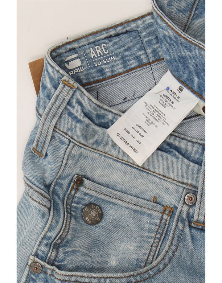 G-STAR Mens 3D Arc Distressed Banana Slim Jeans W34 L30 Blue Cotton