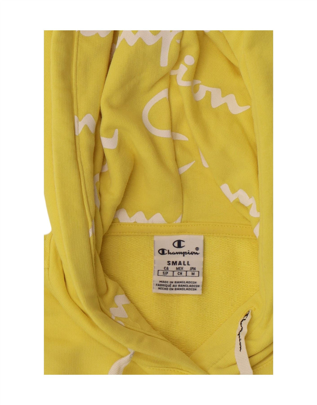 CHAMPION Womens Graphic Hoodie Jumper Small Yellow Vintage Champion and Second-Hand Champion from Messina Hembry 