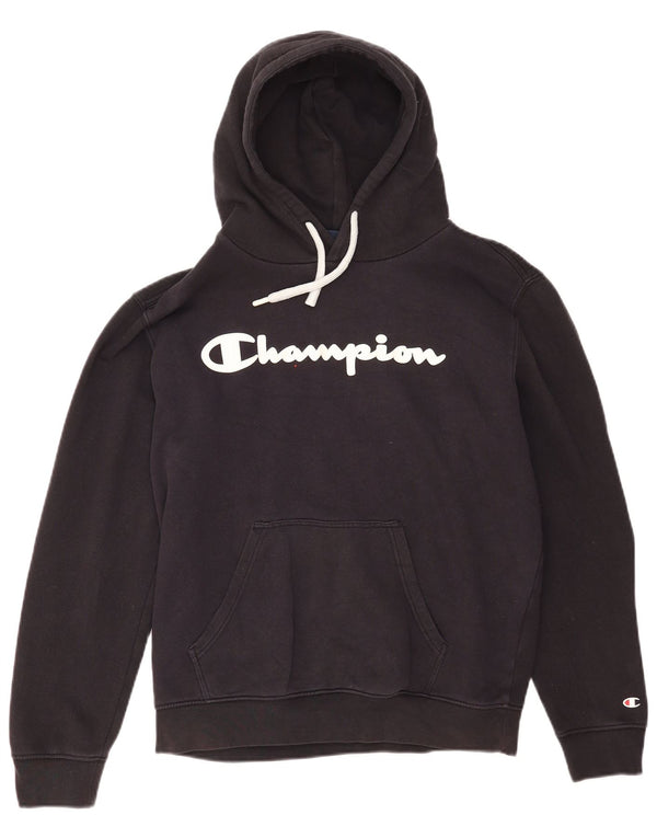 Champion Womens Graphic Oversized Hoodie Jumper UK 16 Large Black Cotton