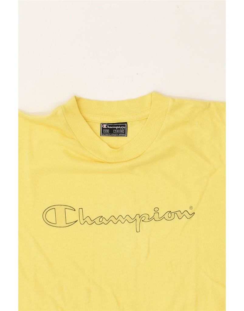 CHAMPION Boys Graphic T-Shirt Top 7-8 Years Yellow Cotton | Vintage Champion | Thrift | Second-Hand Champion | Used Clothing | Messina Hembry 