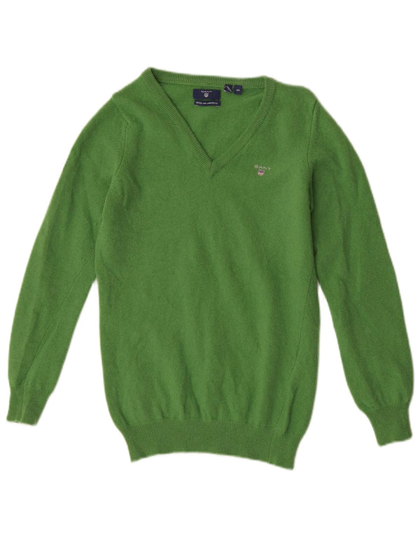 Gant Womens V-Neck Jumper Sweater UK 6 XS Green Lambswool