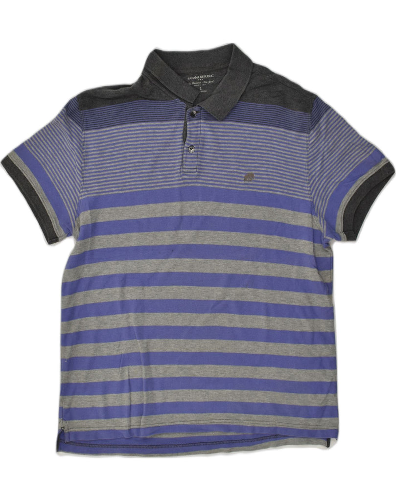 BANANA REPUBLIC Mens Polo Shirt Large Blue Striped Cotton | Vintage Banana Republic | Thrift | Second-Hand Banana Republic | Used Clothing | Messina Hembry 