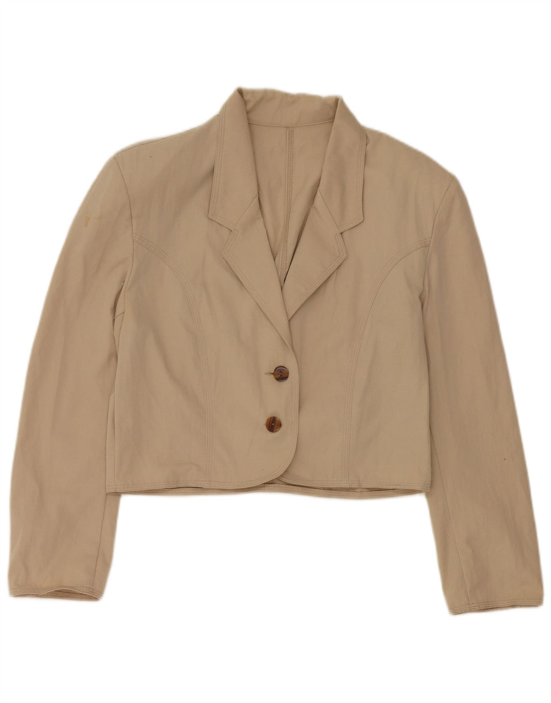 Stefanel Womens Crop 2 Button Blazer Jacket UK 16 Large Beige Polyester