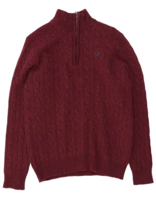 CREW CLOTHING Womens Zip Neck Jumper Sweater UK 16 Large Burgundy Wool