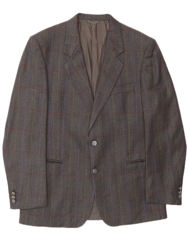 Vintage Mens 2 Button Blazer Jacket UK 38 Medium Blue Check Virgin Wool