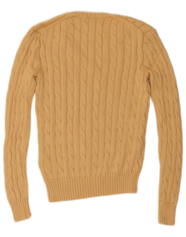 Polo Ralph Lauren Womens V-Neck Jumper Sweater UK 6 XS Yellow Cotton