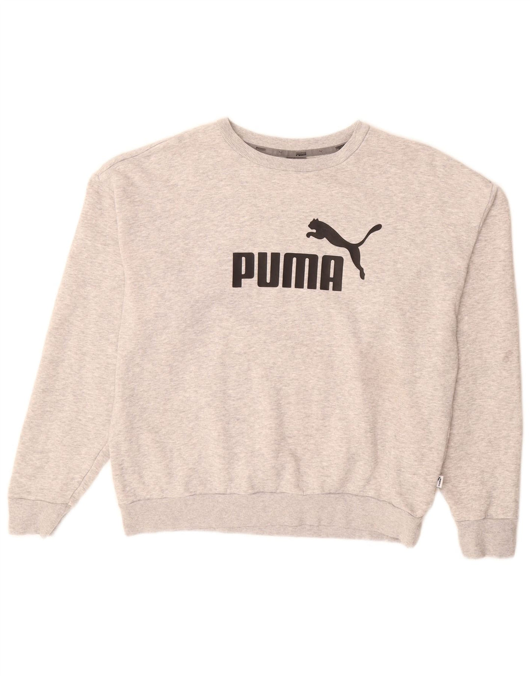 PUMA Womens Graphic Sweatshirt Jumper UK 14 Medium Grey Flecked Cotton