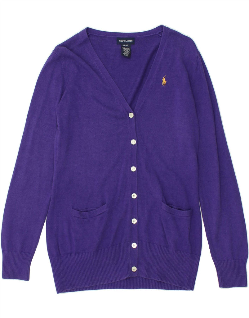 POLO RALPH LAUREN Girls Cardigan Sweater 15-16 Years XL  Purple Cotton | Vintage Polo Ralph Lauren | Thrift | Second-Hand Polo Ralph Lauren | Used Clothing | Messina Hembry 