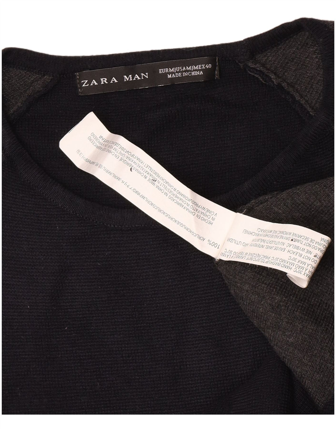 Zara Mens Top Long Sleeve Medium Navy Blue Colourblock Acrylic