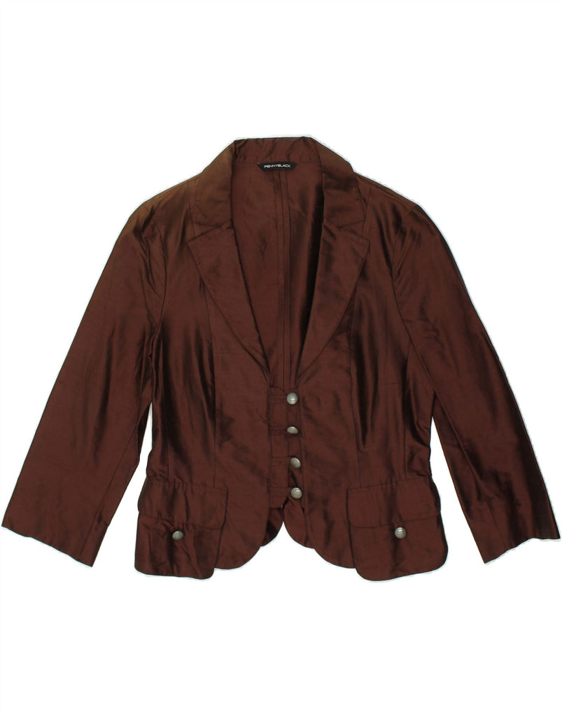 PENNY BLACK Womens Crop 4 Button Blazer Jacket UK 16 Large Brown Silk | Vintage Penny Black | Thrift | Second-Hand Penny Black | Used Clothing | Messina Hembry 