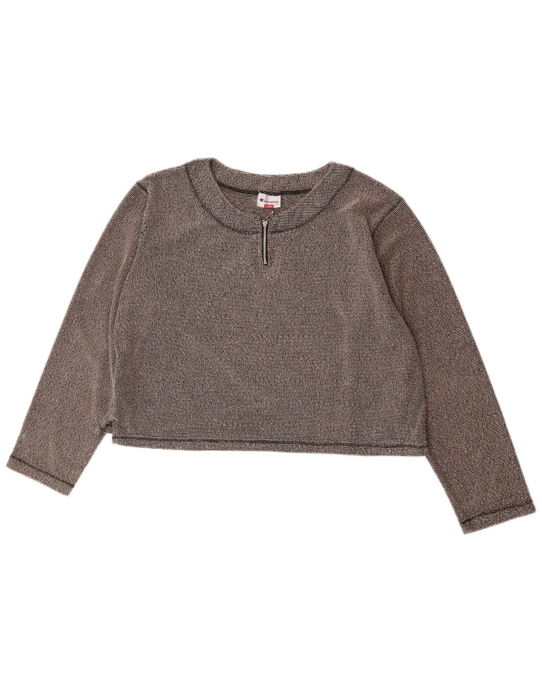 Champion Womens Crop Top Long Sleeve UK 16 Large Grey Flecked Polyester