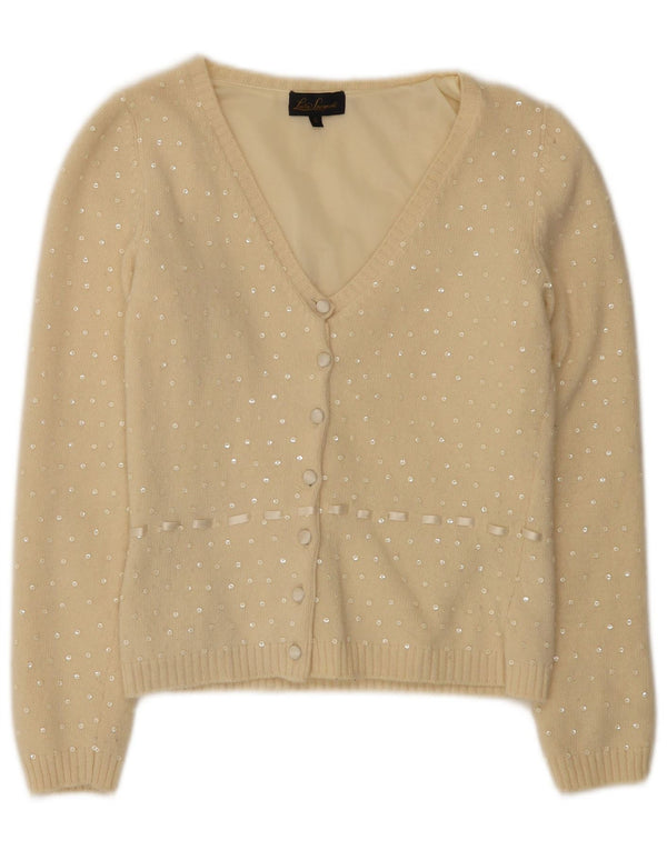 Luisa Spagnoli Womens Cardigan Sweater UK 10 Small Beige Spotted