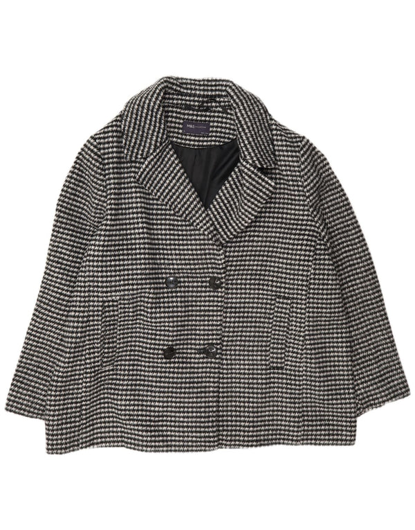 Marks & Spencer Womens Pea Coat UK 24 4XL Black Houndstooth Polyester