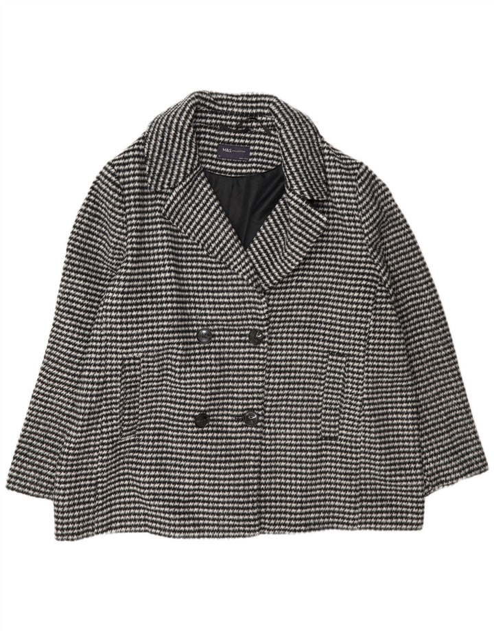Marks & Spencer Womens Pea Coat UK 24 4XL Black Houndstooth Polyester