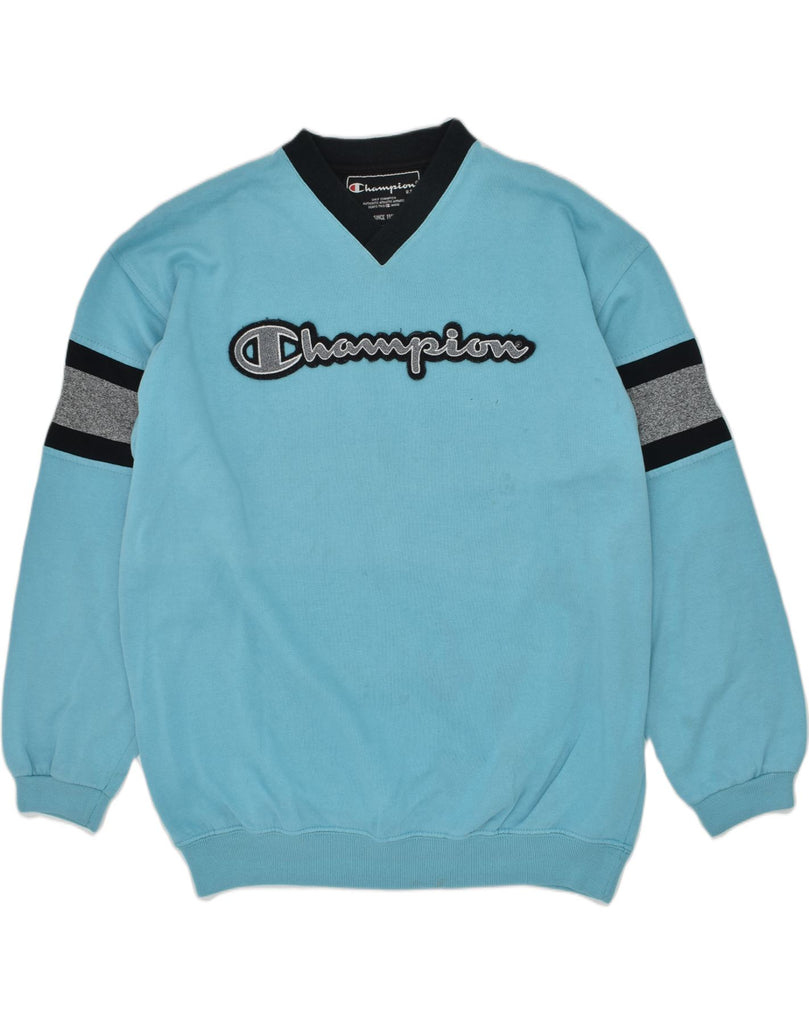 CHAMPION Boys Graphic Hoodie Jumper 13-14 Years Blue Cotton | Vintage Champion | Thrift | Second-Hand Champion | Used Clothing | Messina Hembry 