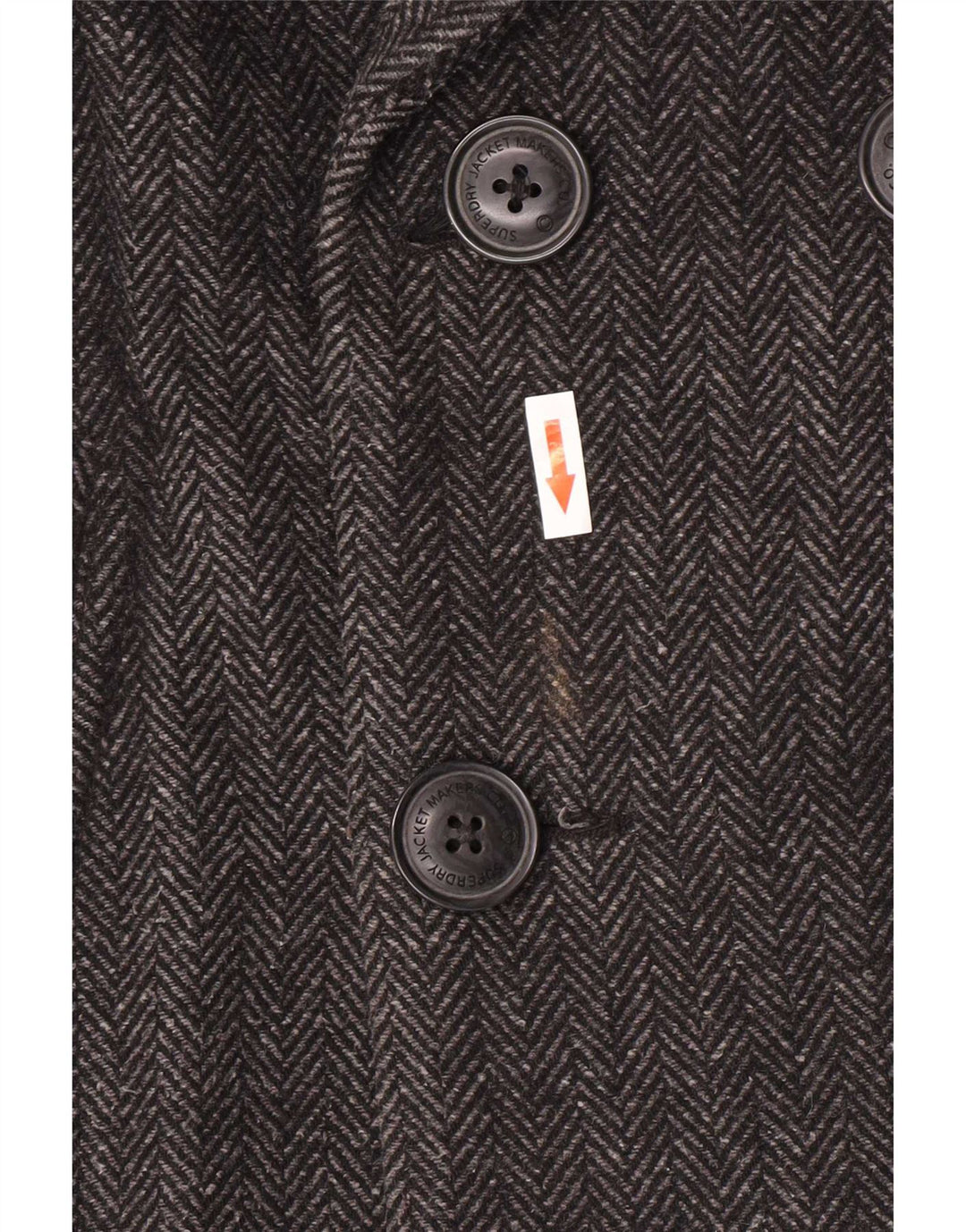 Superdry Mens Pea Coat UK 40 Large Grey Herringbone Wool Classic