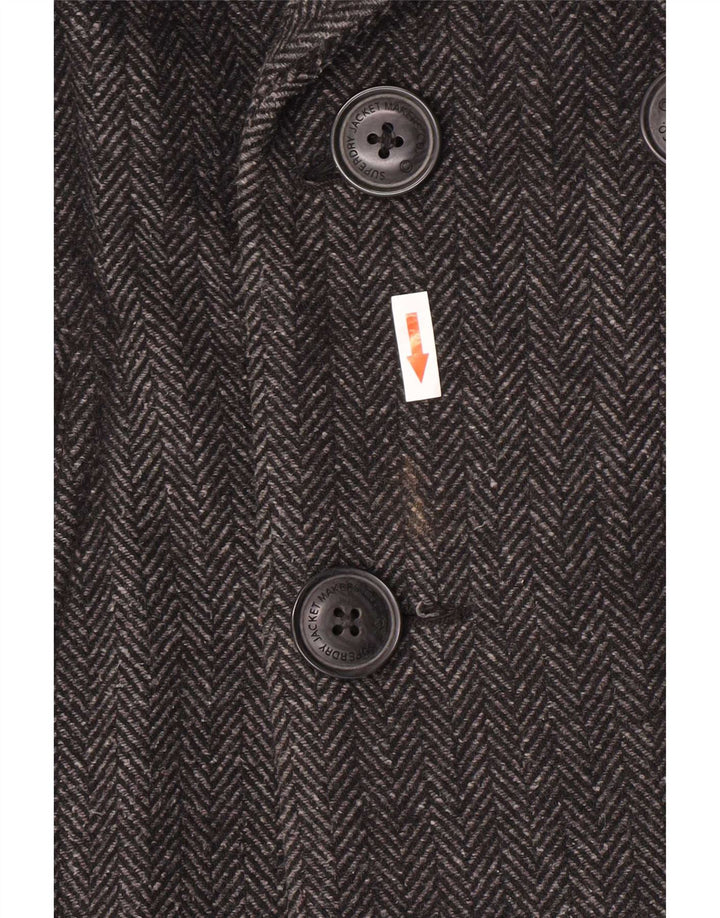 Superdry Mens Pea Coat UK 40 Large Grey Herringbone Wool Classic