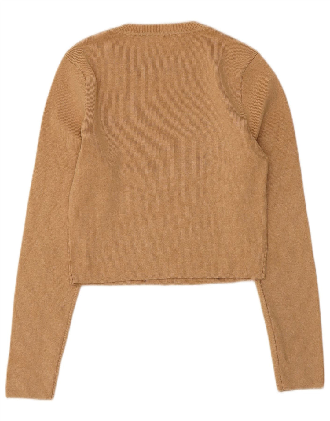 Zara Womens Crop Top Long Sleeve UK 14 Large Beige Viscose