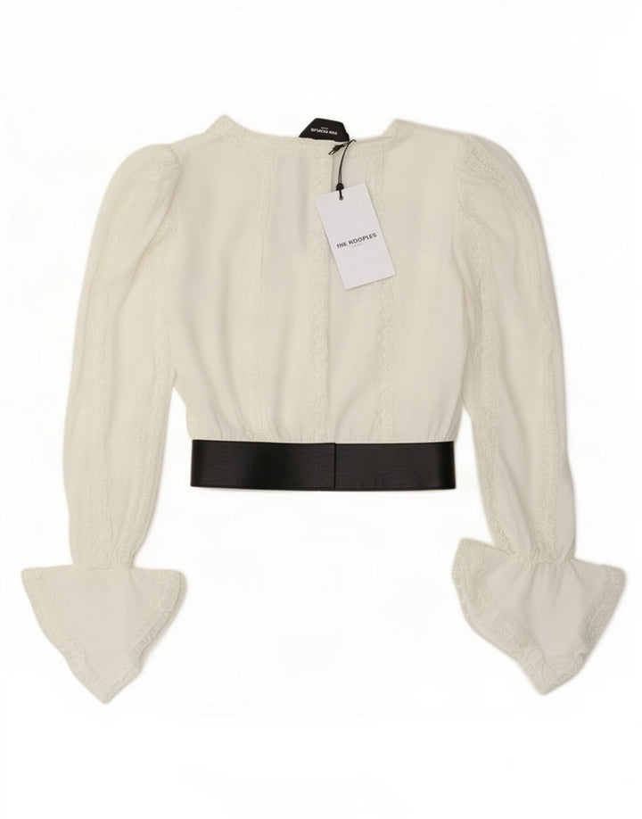 The Kooples Womens Long Sleeve Crop Blouse Top Size 2 Medium White Designer