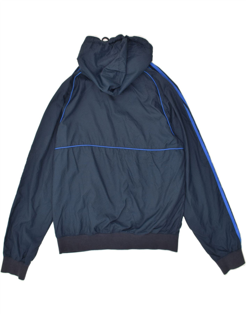 ADIDAS Mens Hooded Rain Jacket UK 36 Small Navy Blue Check Polyamide Vintage Adidas and Second-Hand Adidas from Messina Hembry 