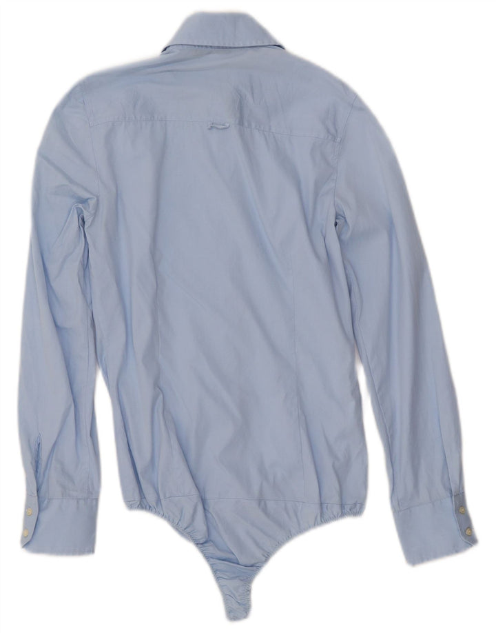 ZARA Womens Long Sleeve Bodysuit UK 6 XS Blue Cotton