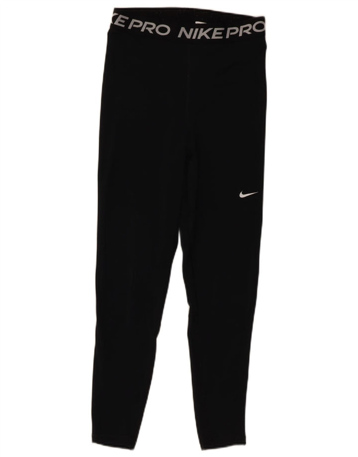 Nike Womens Dri Fit Crop Graphic Leggings UK 8 Small  Black Polyester