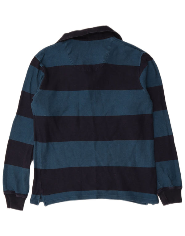 Weird Fish Mens Long Sleeve Rugby Polo Shirt Medium Blue Striped Cotton