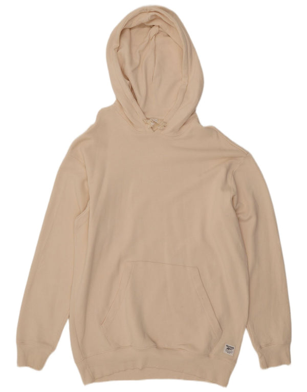 REEBOK Womens Oversized Hoodie Jumper UK 16 Large Off White Cotton