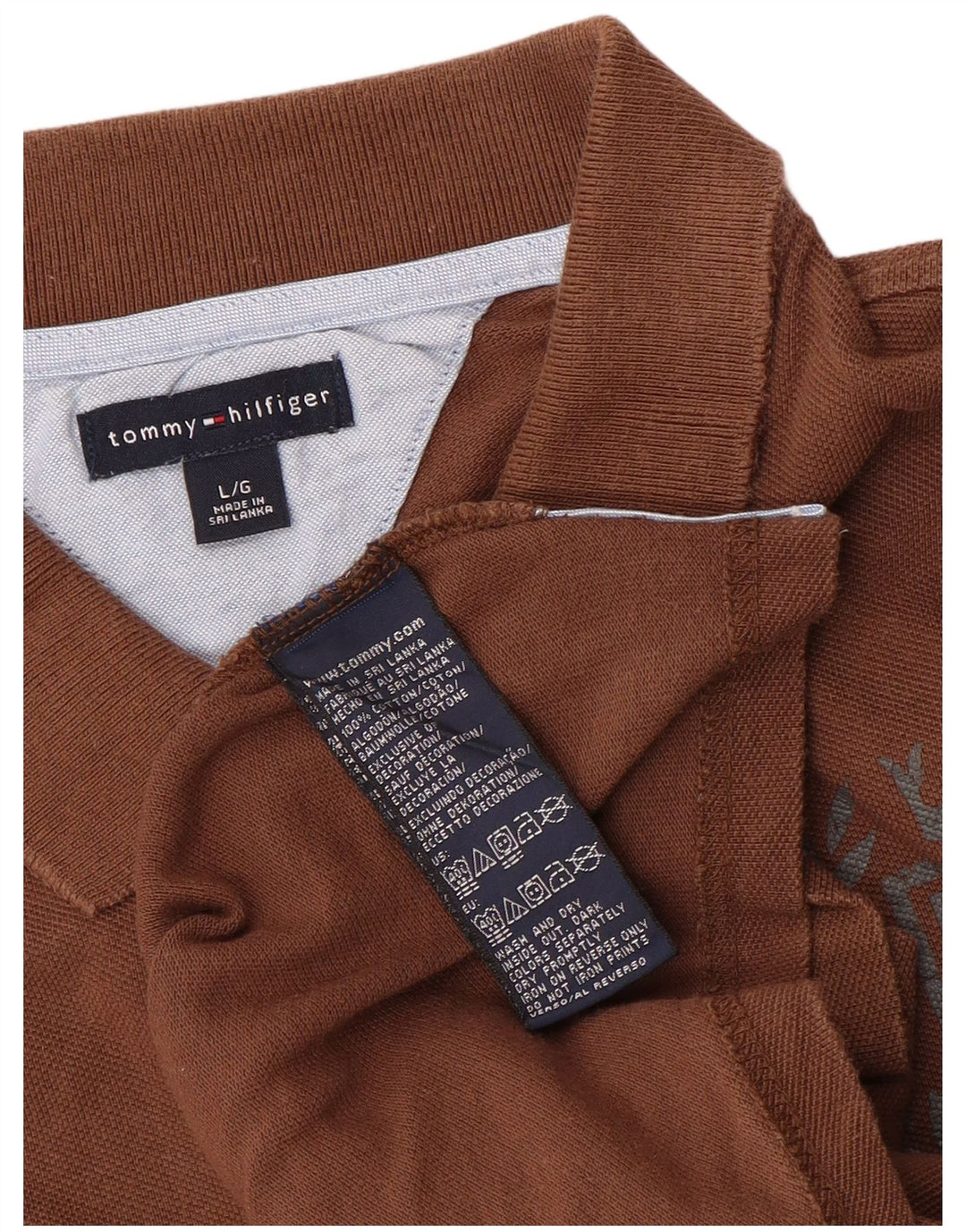 Tommy Hilfiger Mens Graphic Polo Shirt Large Brown Cotton