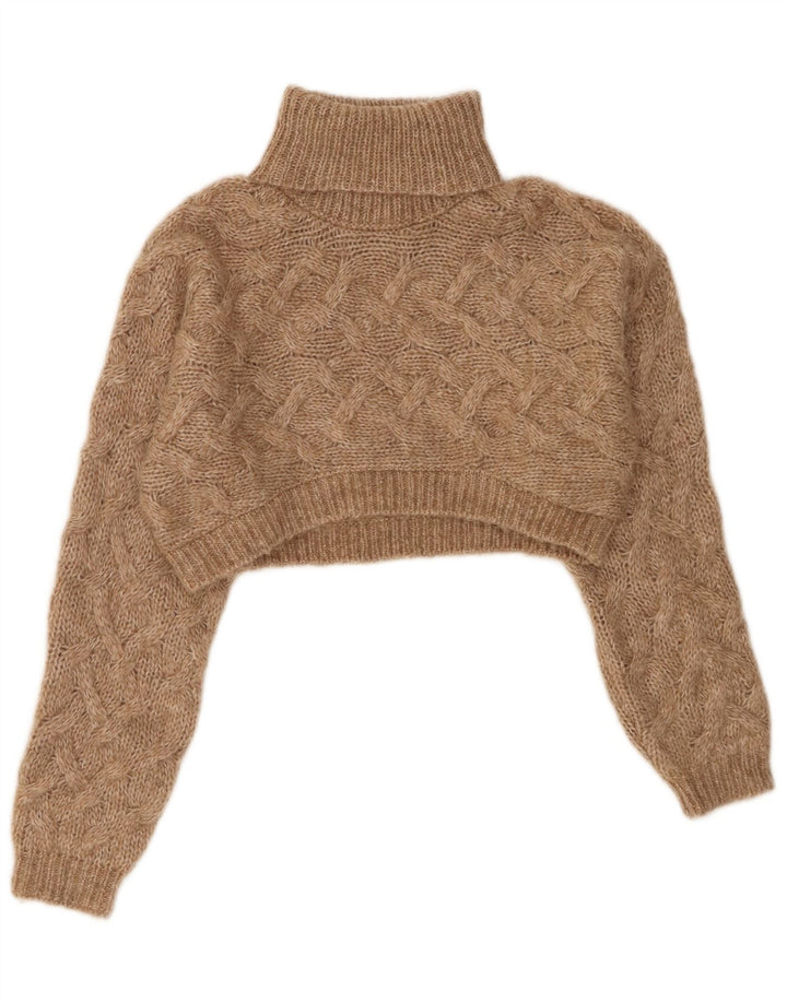 Zara Girls Crop Roll Neck Jumper Sweater 11-12 Years Brown Polyester