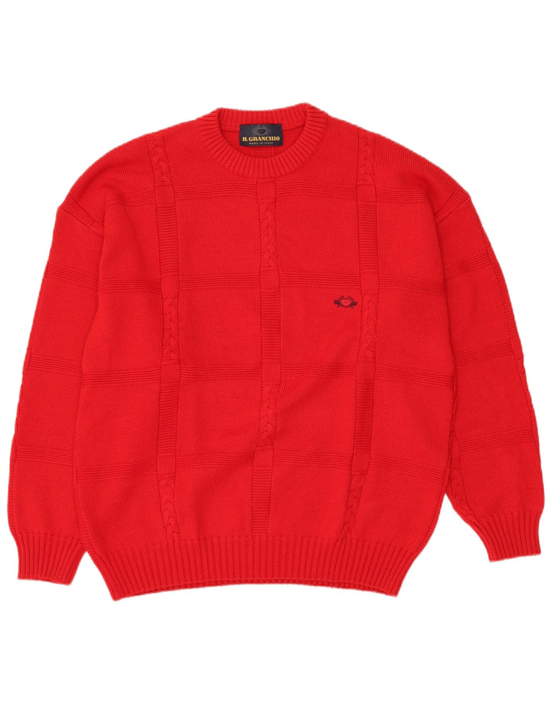 IL GRANCHIO Mens Crew Neck Jumper Sweater Large Red Wool