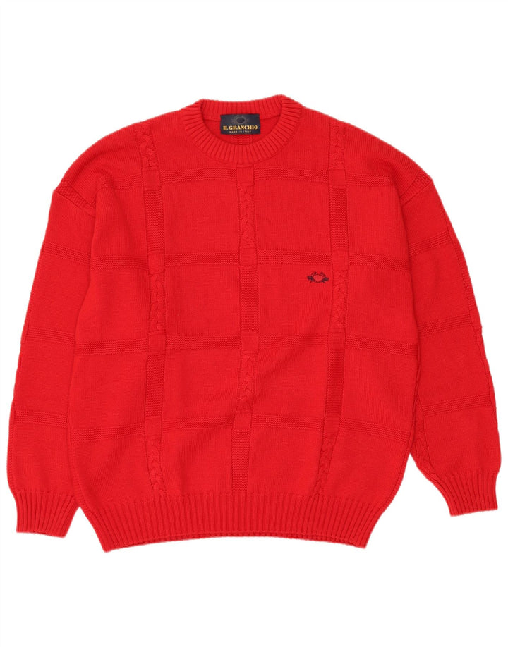 IL GRANCHIO Mens Crew Neck Jumper Sweater Large Red Wool